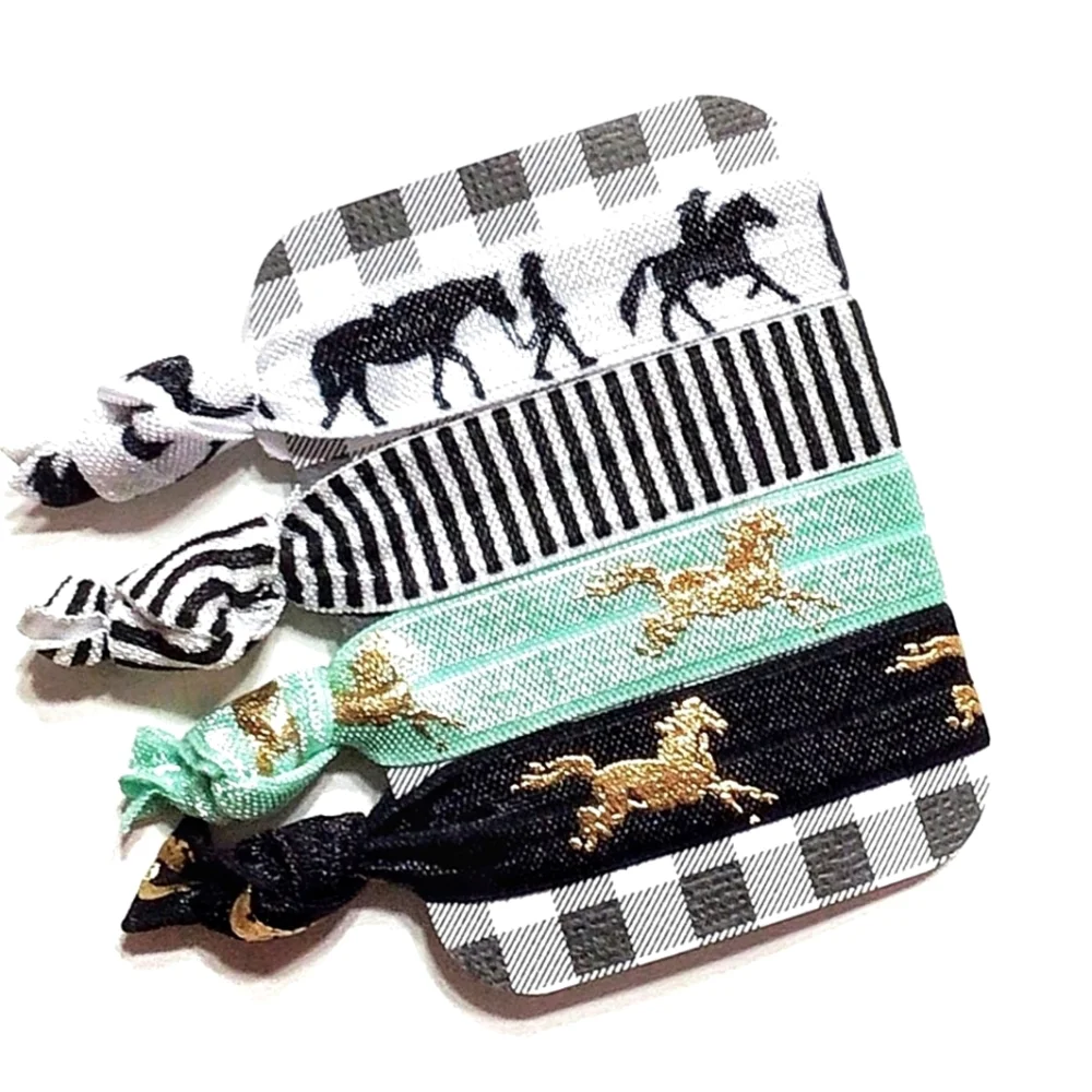 4-Pack Horse Print Hair Ties Pony Party Favors Equestrian Theme Hair Accessories
